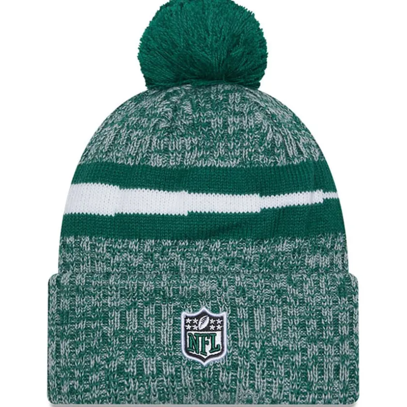 Knit^New York Jets Men's New Era Green 2023 Sideline Cuffed Knit Hat With Pom