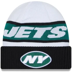 Knit^New York Jets Men's New Era White/Black 2023 Sideline Tech Cuffed Knit Hat