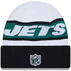 Knit^New York Jets Men's New Era White/Black 2023 Sideline Tech Cuffed Knit Hat