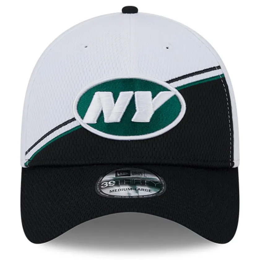 Flex^New York Jets Men's New Era White/Black 2023 Sideline 39THIRTY Flex Hat