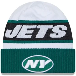 Knit^New York Jets Men's New Era White/Green 2023 Sideline Tech Cuffed Knit Hat