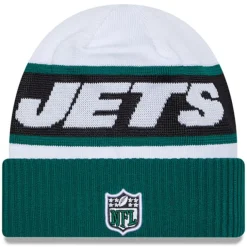 Knit^New York Jets Men's New Era White/Green 2023 Sideline Tech Cuffed Knit Hat
