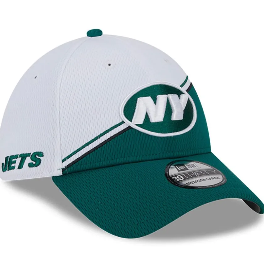 Flex^New York Jets Men's New Era White/Green 2023 Sideline 39THIRTY Flex Hat