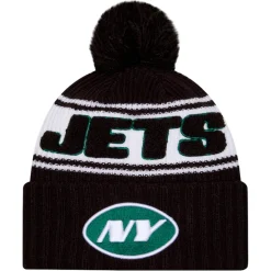 Knit^New York Jets Men's New Era Black 2024 Sideline Cuffed Knit Hat With Pom