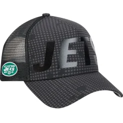 Adjustable^New York Jets Men's New Era Black Throwback Midnight Ink Tonal Text A-Frame Trucker 9FORTY Adjustable Hat