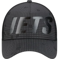 Adjustable^New York Jets Men's New Era Black Throwback Midnight Ink Tonal Text A-Frame Trucker 9FORTY Adjustable Hat