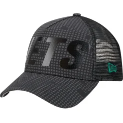 Adjustable^New York Jets Men's New Era Black Throwback Midnight Ink Tonal Text A-Frame Trucker 9FORTY Adjustable Hat