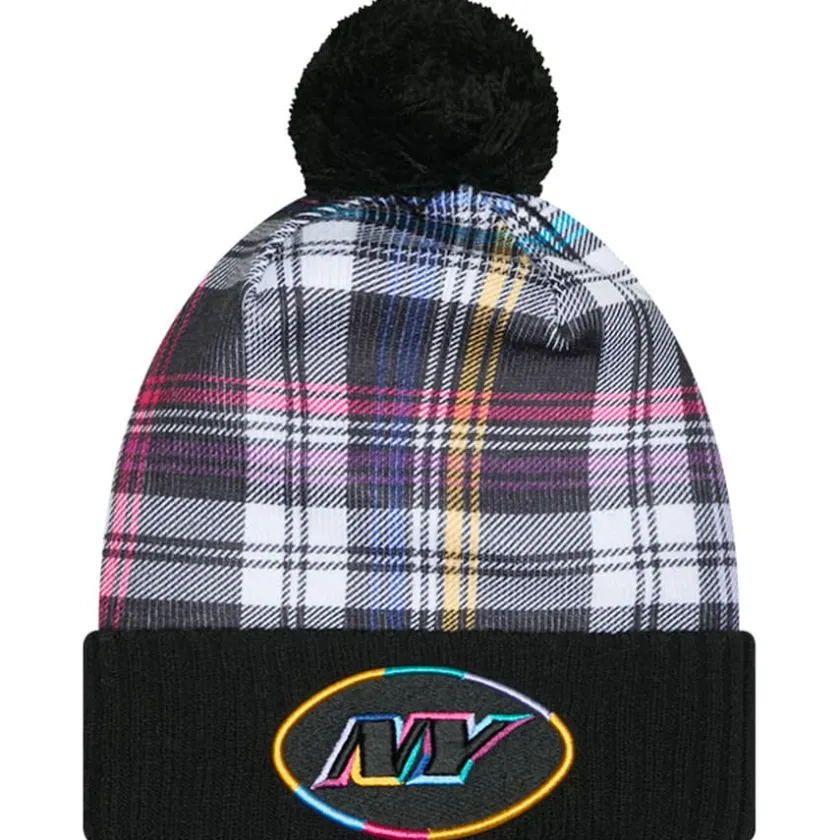 Knit^New York Jets Men's New Era Black 2024 NFL Crucial Catch Cuffed Knit Hat With Pom