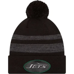Hats|Men^New York Jets Men's New Era Black Dispatch Cuffed Knit Hat With Pom