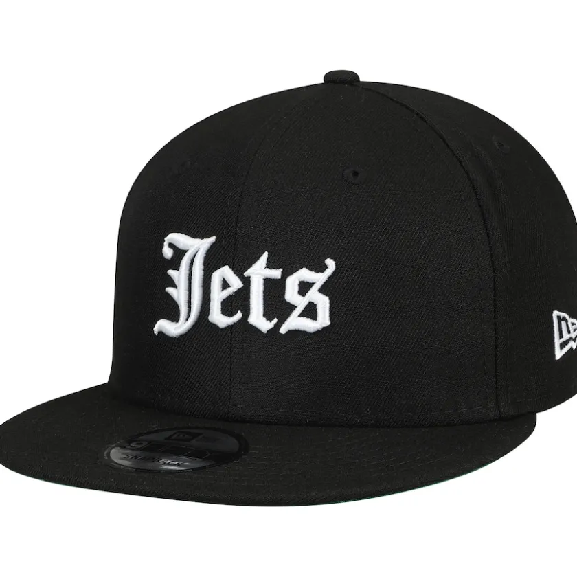 Adjustable|Snapback^New York Jets Men's New Era Black Gothic Script 9FIFTY Adjustable Snapback Hat