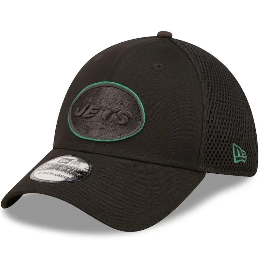 Hats|Men^New York Jets Men's New Era Black Team Neo 39THIRTY Flex Hat