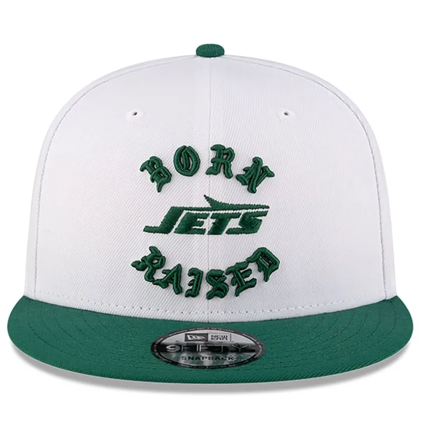 Snapback^New York Jets Men's New Era Born X Raised White/Green 9FIFTY Snapback Hat