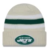 Knit^New York Jets Men's New Era Cream Team Stripe Cuffed Knit Hat