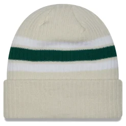 Knit^New York Jets Men's New Era Cream Team Stripe Cuffed Knit Hat