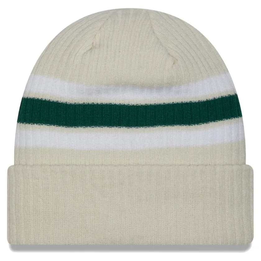 Knit^New York Jets Men's New Era Cream Team Stripe Cuffed Knit Hat