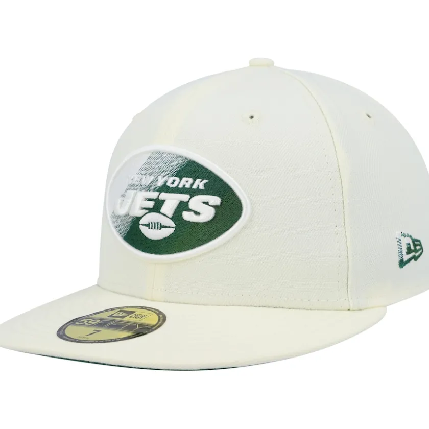 Fitted^New York Jets Men's New Era Cream Chrome Color Dim 59FIFTY Fitted Hat