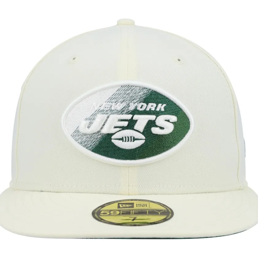 Fitted^New York Jets Men's New Era Cream Chrome Color Dim 59FIFTY Fitted Hat