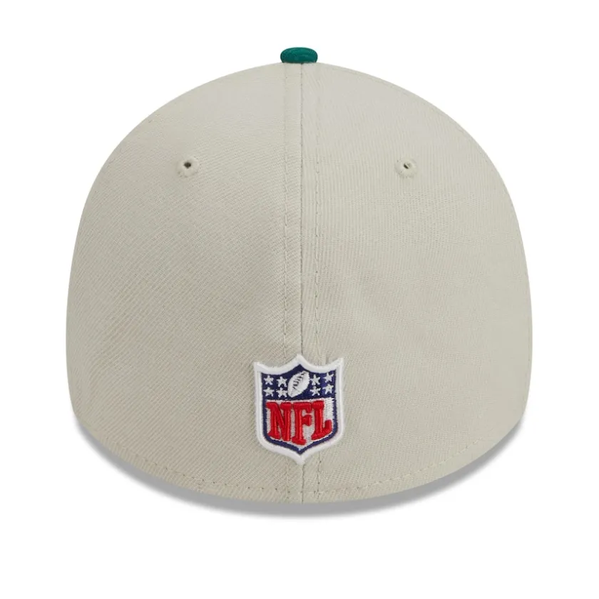 Flex^New York Jets Men's New Era Cream/Kelly Green 2023 Sideline Historic 39THIRTY Flex Hat
