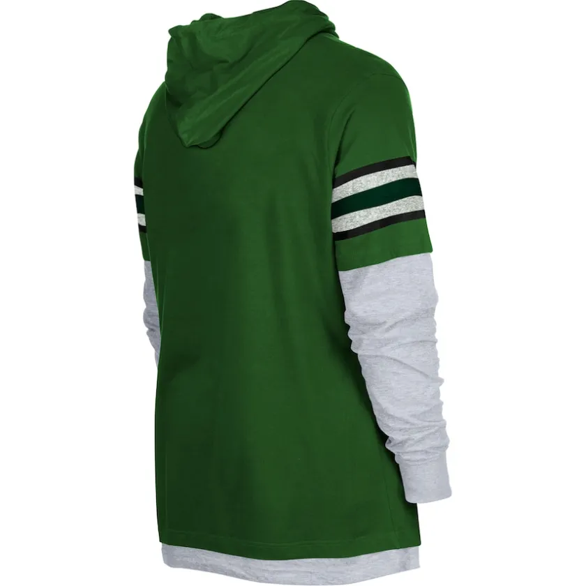 Long Sleeved^New York Jets Men's New Era Green Twofer Long Sleeve Hooded T-Shirt
