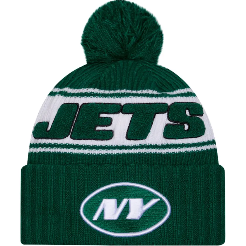 Hats|Men^New York Jets Men's New Era Green 2024 Sideline Cuffed Knit Hat With Pom