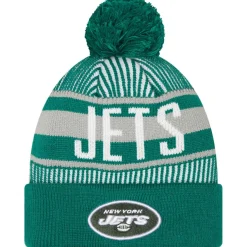 Knit^New York Jets Men's New Era Green Striped Cuffed Knit Hat With Pom