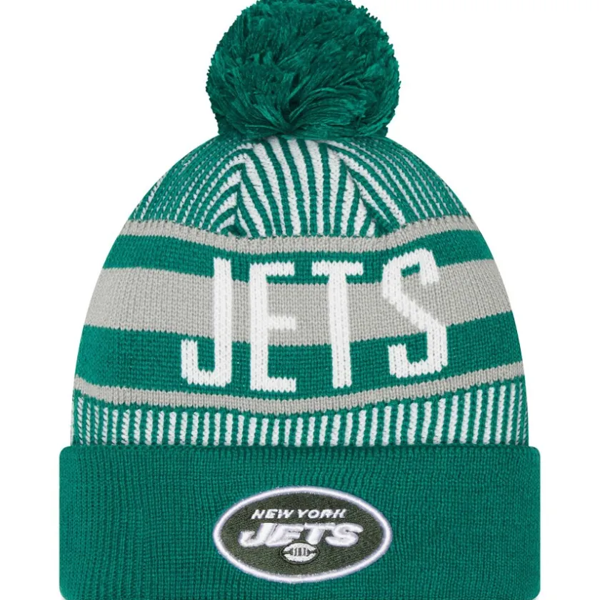 Knit^New York Jets Men's New Era Green Striped Cuffed Knit Hat With Pom