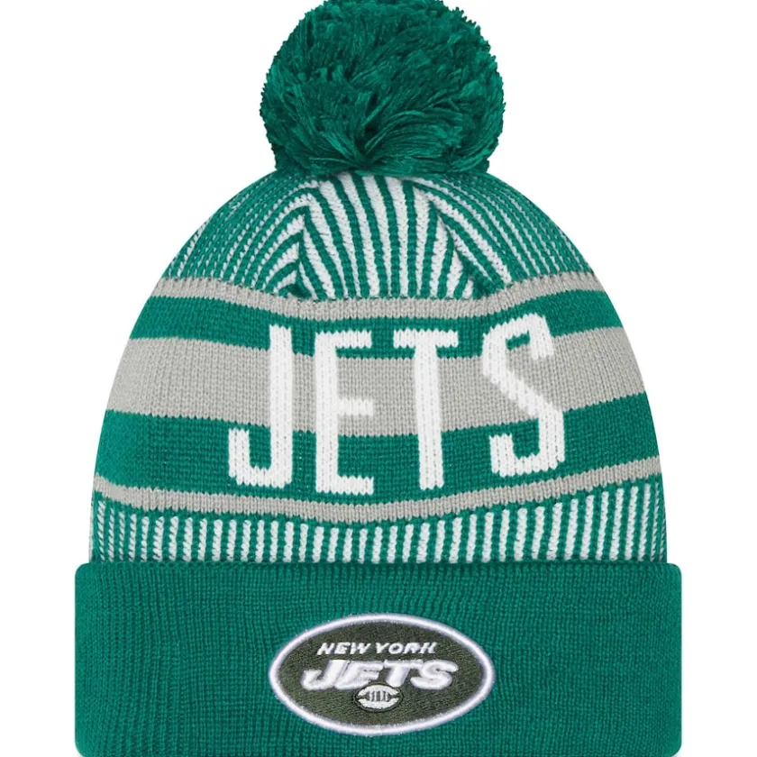 Knit^New York Jets Men's New Era Green Striped Cuffed Knit Hat With Pom
