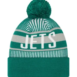 Knit^New York Jets Men's New Era Green Striped Cuffed Knit Hat With Pom