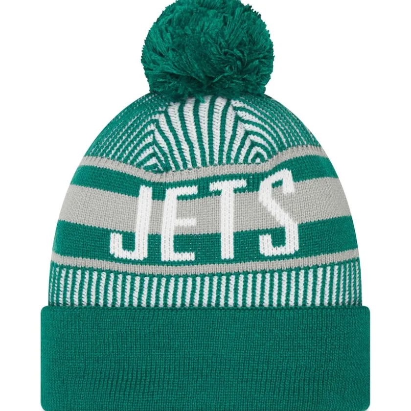 Knit^New York Jets Men's New Era Green Striped Cuffed Knit Hat With Pom