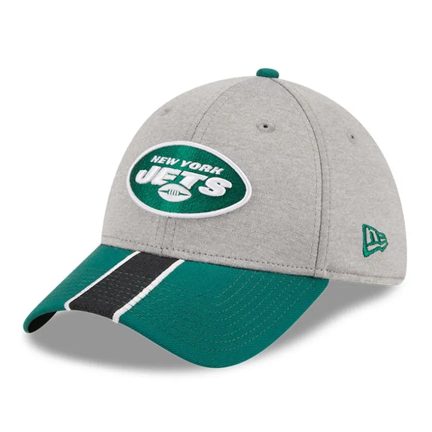 Flex^New York Jets Men's New Era Heather Gray/Green Striped 39THIRTY Flex Hat