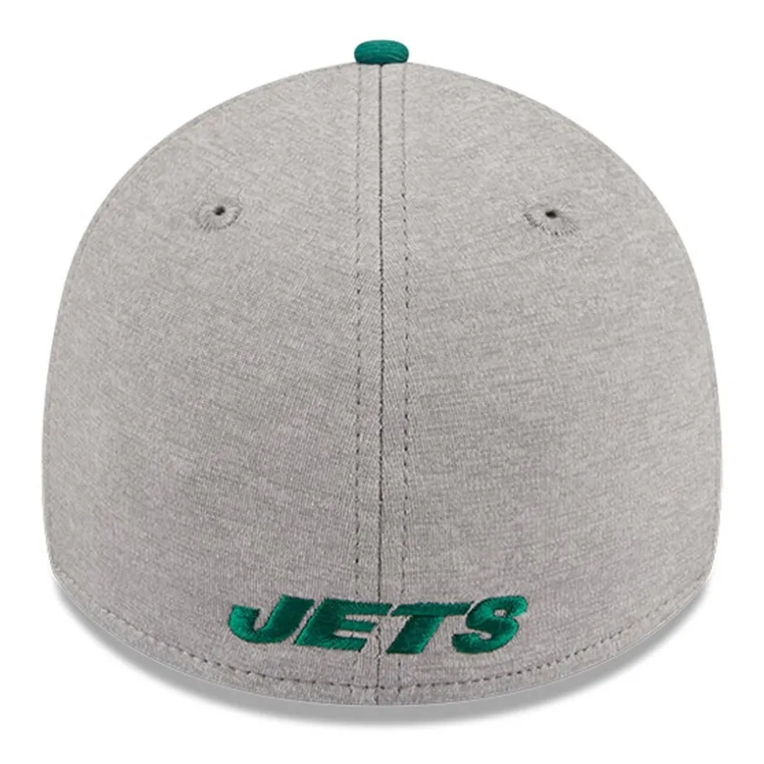 Flex^New York Jets Men's New Era Heather Gray/Green Striped 39THIRTY Flex Hat