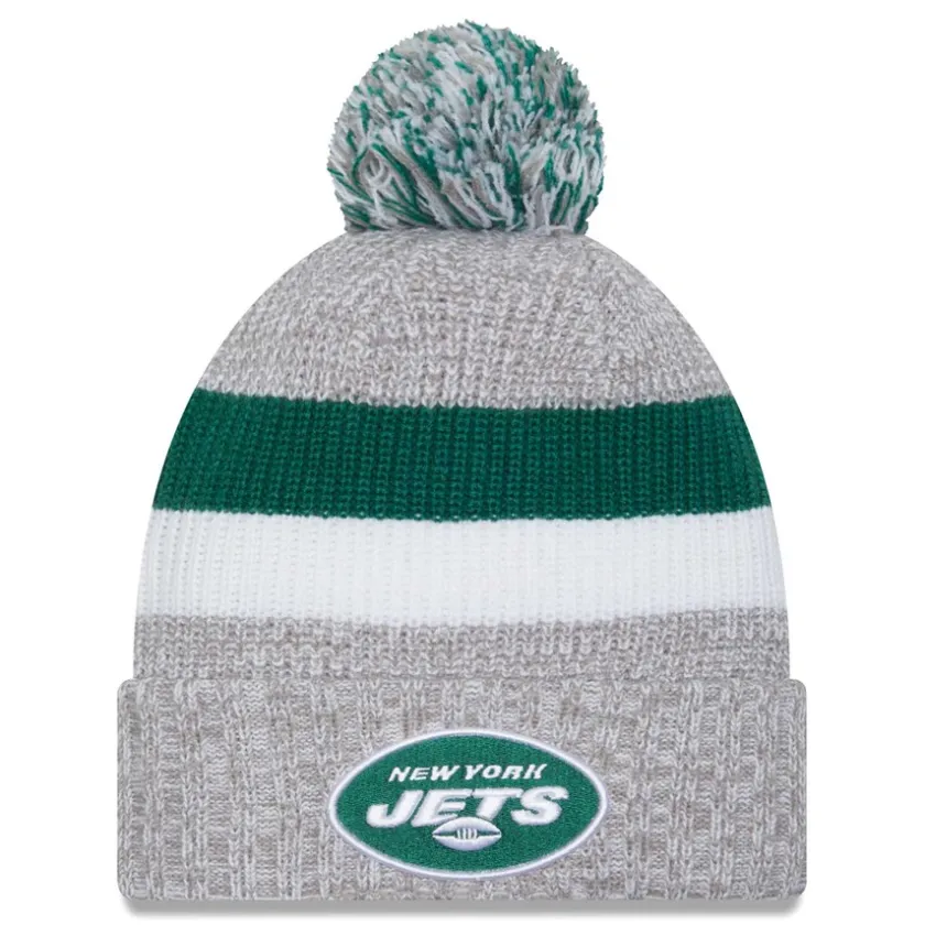 Knit^New York Jets Men's New Era Heather Gray Cuffed Knit Hat With Pom