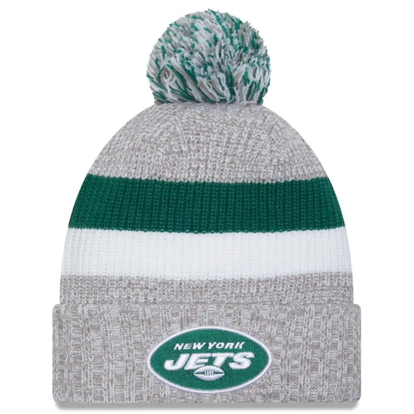 Knit^New York Jets Men's New Era Heather Gray Cuffed Knit Hat With Pom