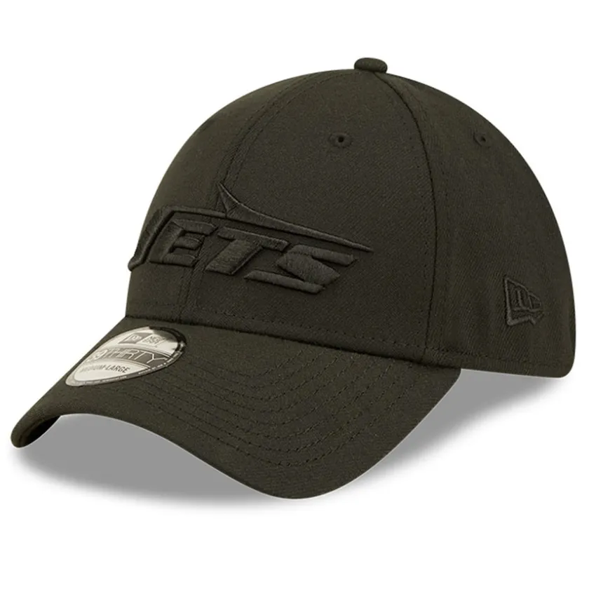 Flex^New York Jets Men's New Era Black On Black Historic Logo 39THIRTY Flex Hat