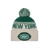 Hats|Men^New York Jets Men's New Era Stone NFL Sideline Historic Cuffed Knit Hat With Pom