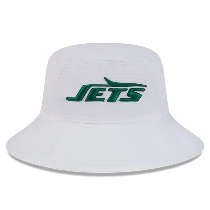 Bucket^New York Jets Men's New Era White 2024 NFL Training Camp Stretch Bucket Hat