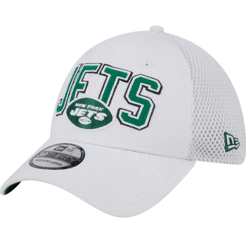Flex^New York Jets Men's New Era White Breakers 39THIRTY Flex Hat