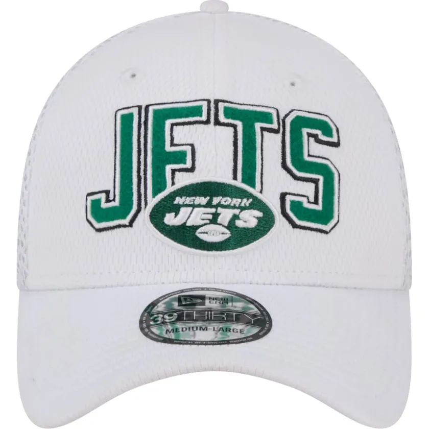 Flex^New York Jets Men's New Era White Breakers 39THIRTY Flex Hat