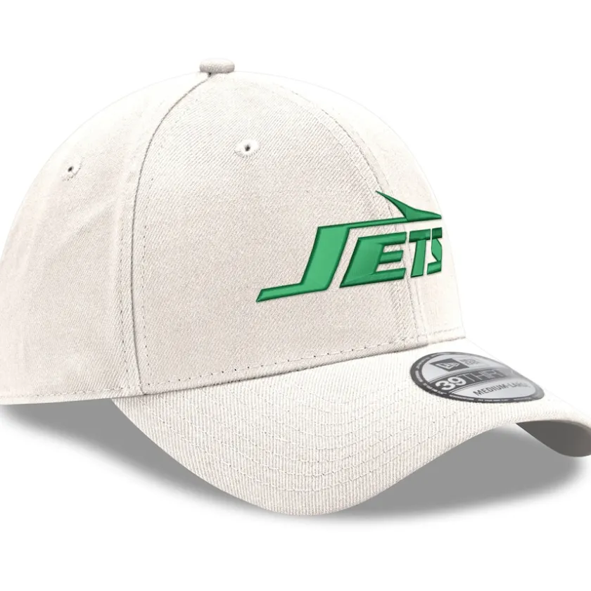 Flex^New York Jets Men's New Era White Throwback Wordmark Iced II 39THIRTY Flex Hat