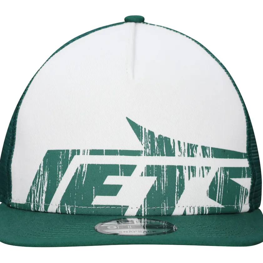 Snapback^New York Jets Men's New Era White/Green Distressed 9FIFTY A-Frame Snapback Hat