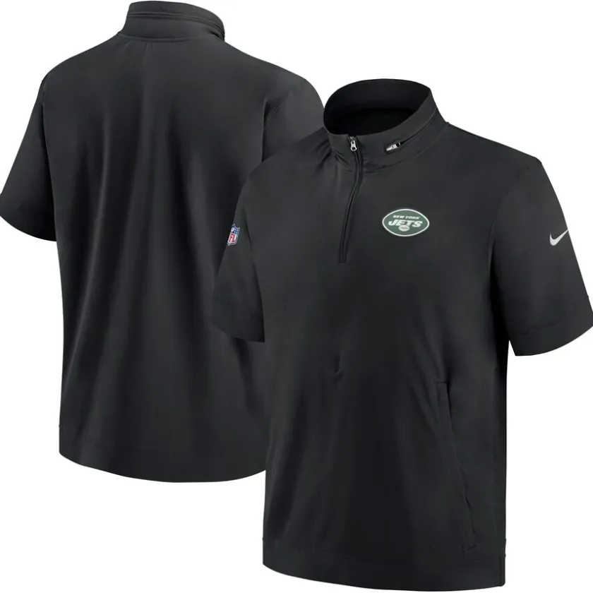 Sweatshirts & Fleece|Men^New York Jets Men's Nike Black Sideline Coach Short Sleeve Hoodie Quarter-Zip Jacket