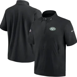 Sweatshirts & Fleece|Men^New York Jets Men's Nike Black Sideline Coach Short Sleeve Hoodie Quarter-Zip Jacket