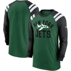 Long Sleeved^New York Jets Men's Nike Green/Black Classic Arc Raglan Tri-Blend Long Sleeve T-Shirt