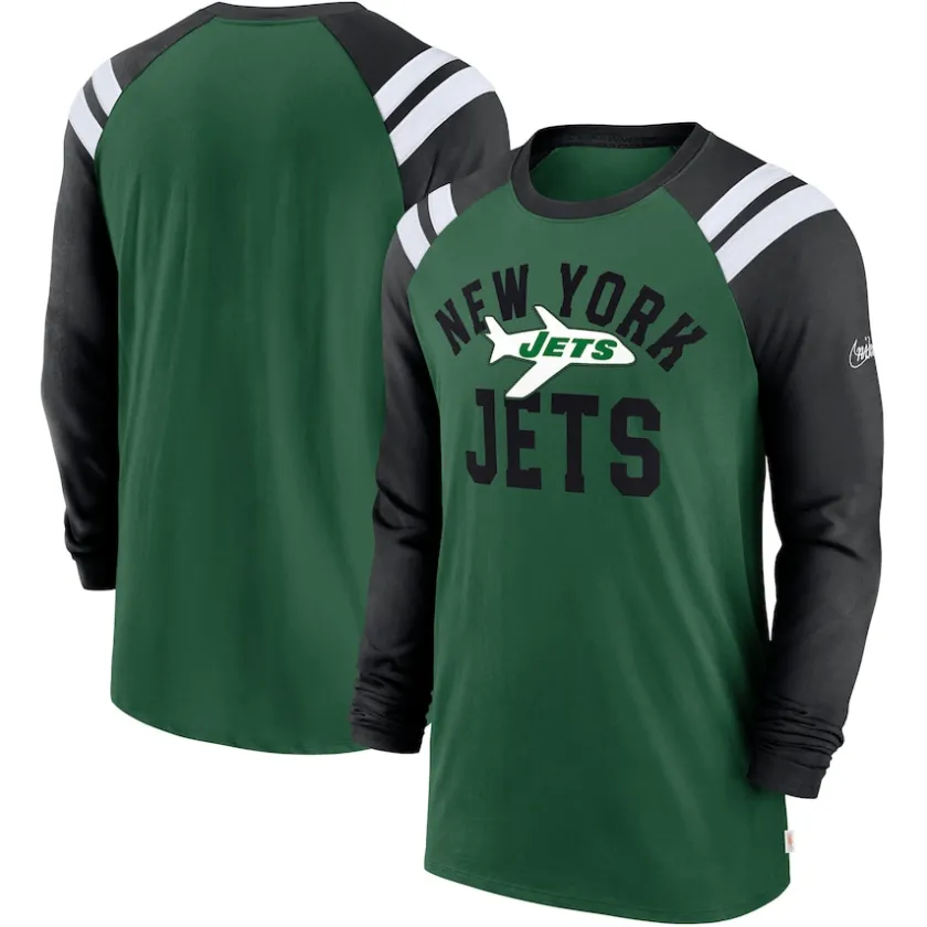 Long Sleeved^New York Jets Men's Nike Green/Black Classic Arc Raglan Tri-Blend Long Sleeve T-Shirt