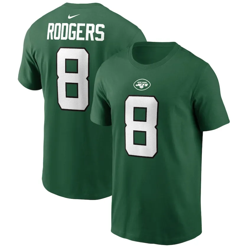 T-Shirts|Men^New York Jets Men's Nike Aaron Rodgers Green Player Name & Number T-Shirt