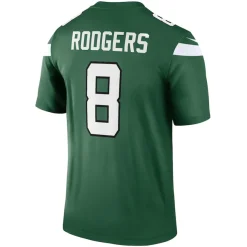Nike Legend|Short Sleeved^New York Jets Men's Nike Aaron Rodgers Gotham Green Team Legend Player Performance Top