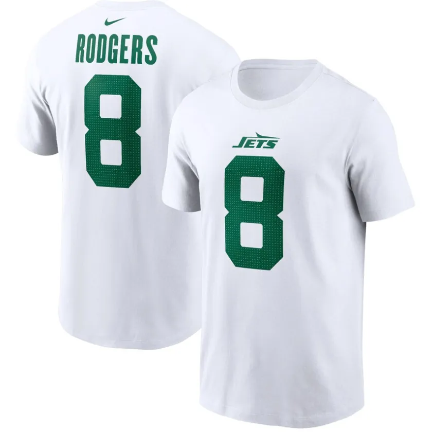 T-Shirts|Men^New York Jets Men's Nike Aaron Rodgers White Legacy Player Name & Number T-Shirt
