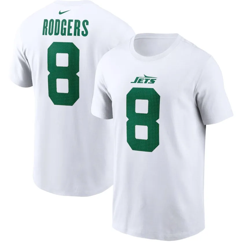 T-Shirts|Men^New York Jets Men's Nike Aaron Rodgers White Legacy Player Name & Number T-Shirt