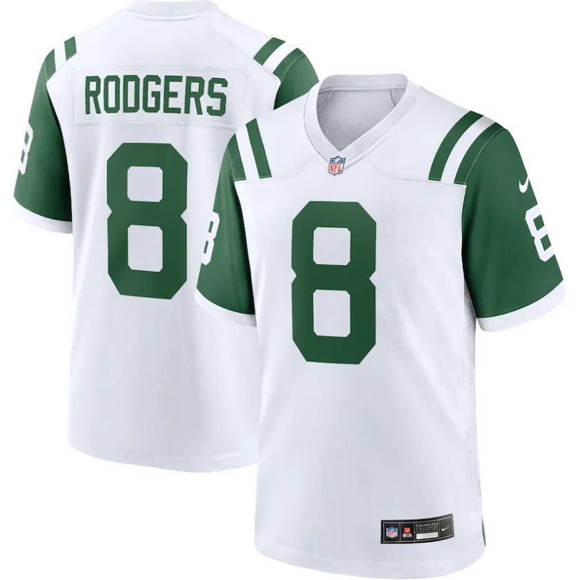 Nike Game^New York Jets Men's Nike Aaron Rodgers White Classic Alternate Game Jersey