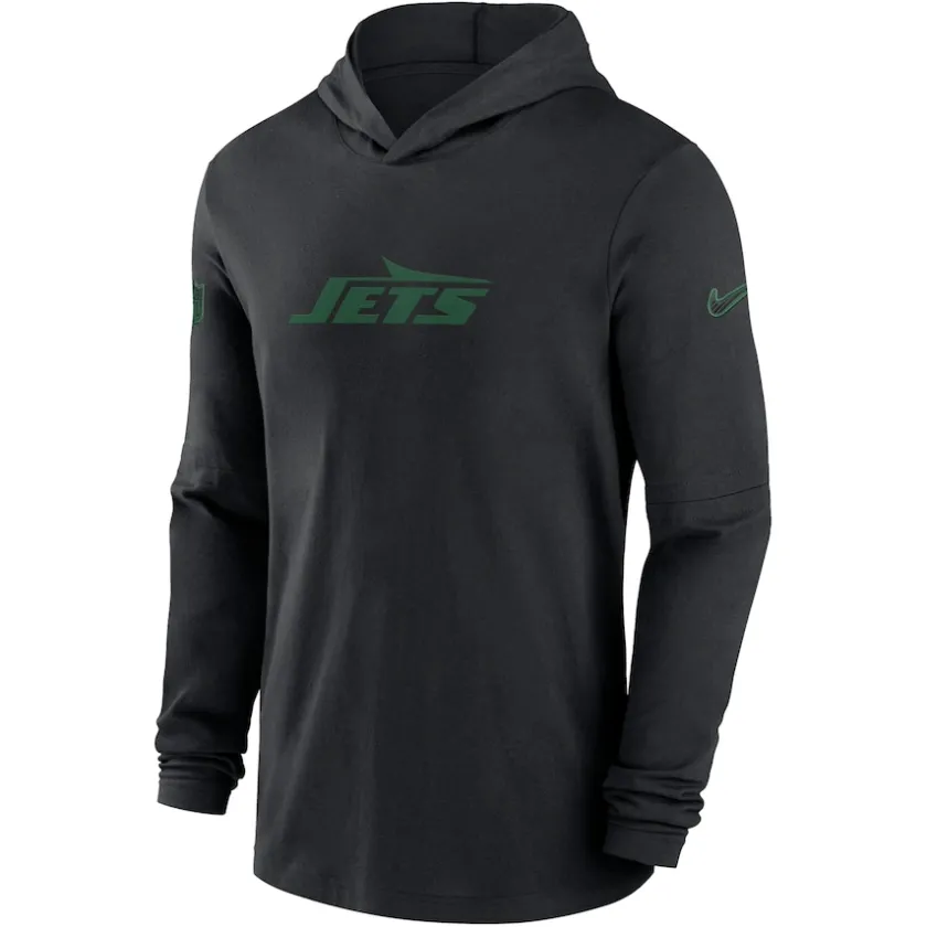 Long Sleeved^New York Jets Men's Nike Black Sideline Hoodie Performance Long Sleeve T-Shirt